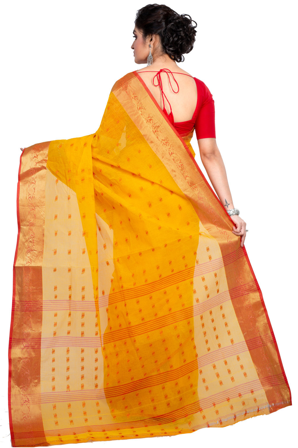 Yellow Pure Cotton Churi_Par Tant Saree (861)